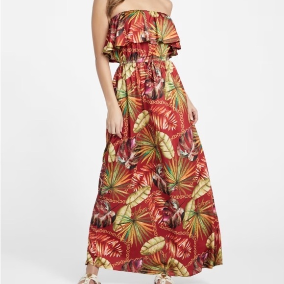 🌺NEW Guess Hillary’s Tropical Print Ruffle Dress – Size SMALL 🌺🌴 - Picture 1 of 6